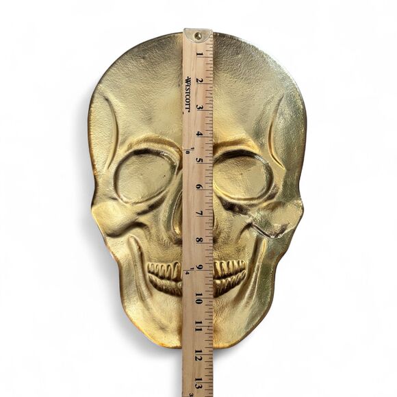 Gold Skull Skeleton Serving Trays Set of 2 12" Halloween Table Party Decor - Picture 4 of 5